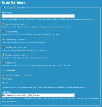 Configuration form of the To Do Block. Configuration form of the To Do Block.